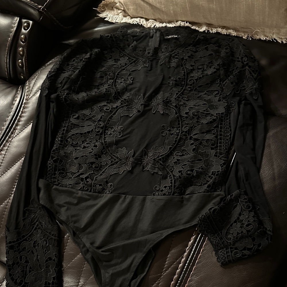 Fashion Nova Black Lace Bodysuit